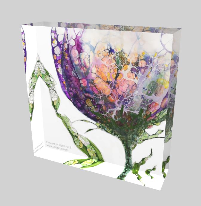 Kunstdruck in Acrylglas zeigt eine violette Blume