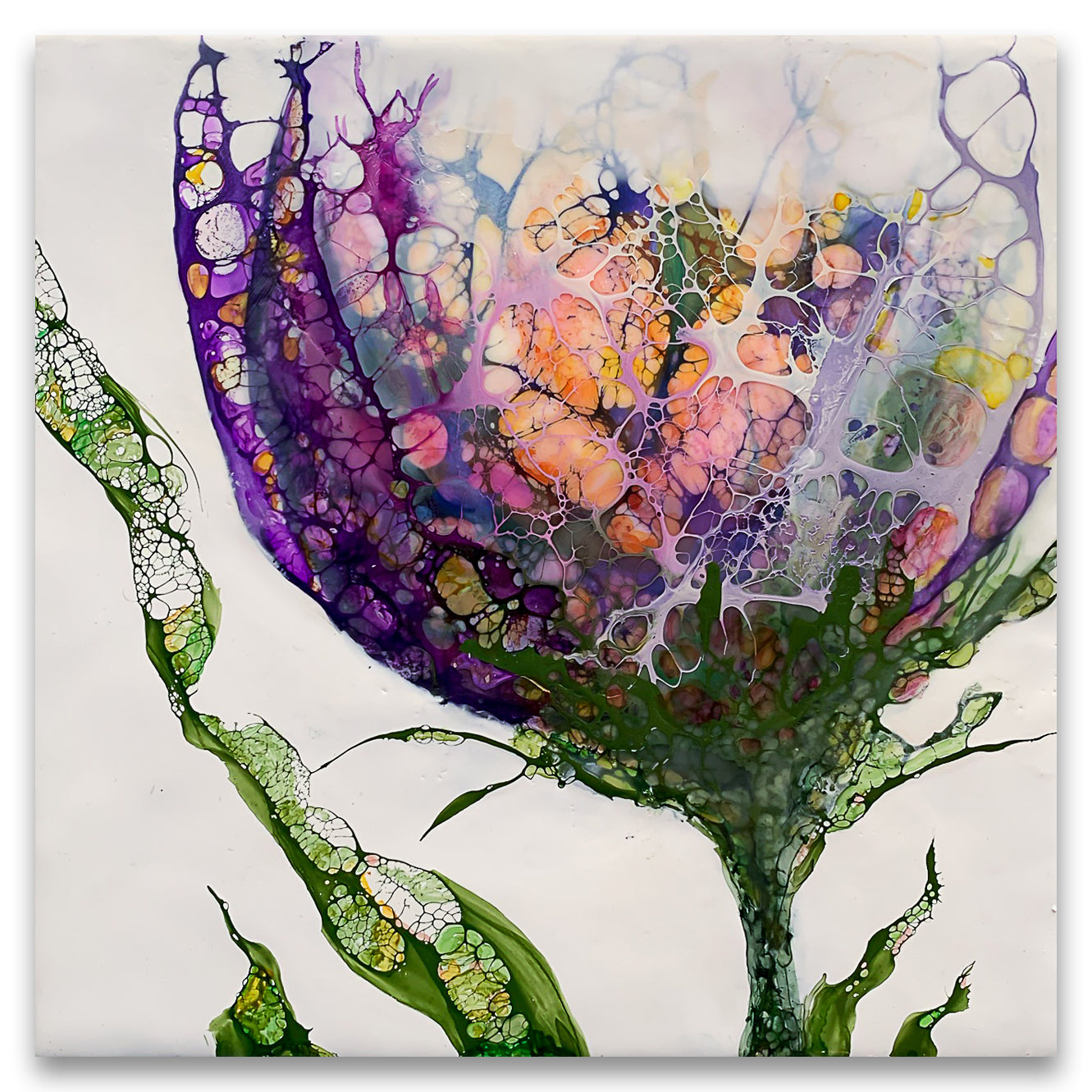 Enkaustik Kunstwerk mit violetter Blume
